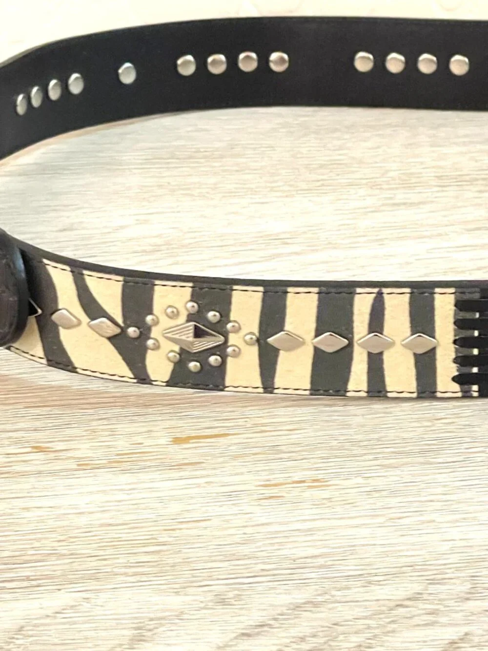 Vintage Ariat Belt Black Leather Zebra Stripe Stud Silver Buckle 2007 Size 38
